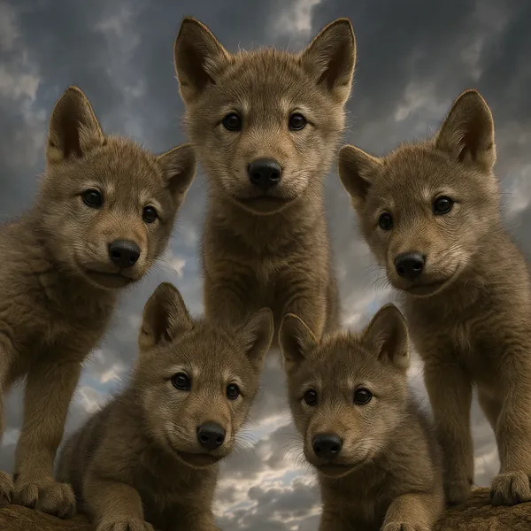 This online jigsaw puzzle features a charming scene of young wild canines set against a dramatic sky, perfect for animal- and nature-lovers to enjoy in the brow