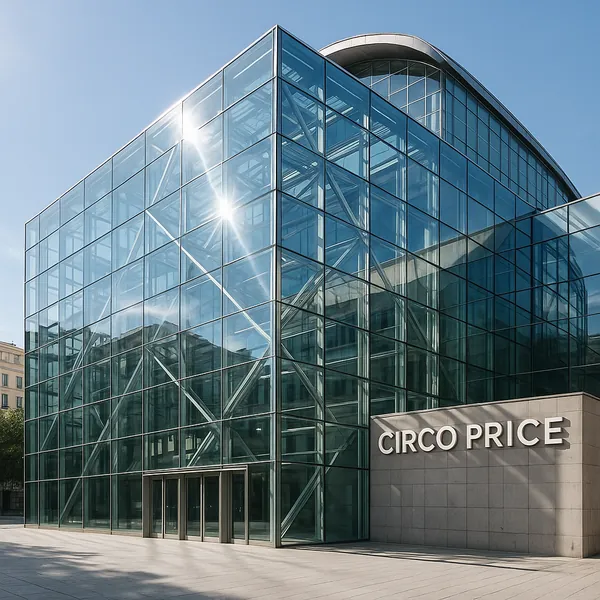 Discover a puzzle with a sleek glass-fronted modern building bathed in cool blues and soft sunlight, featuring crisp reflections, steel framework, and geometric
