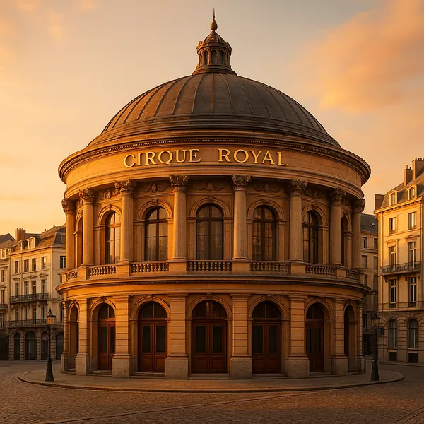 Discover a puzzle with a stately historic theater bathed in warm golden-hour light — the circular, domed "Cirque Royal" rises with elegant columns, arched windo