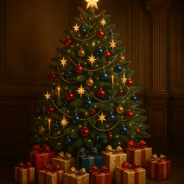 This online jigsaw puzzle features a cozy holiday scene centered on a beautifully decorated Christmas tree, perfect for fans of seasonal and festive imagery.