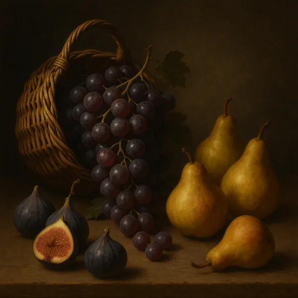 This online jigsaw puzzle features a classic still-life scene of fruit arranged for a cozy, timeless composition.