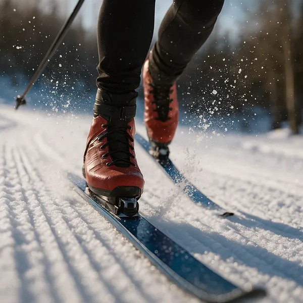 Here’s an online jigsaw puzzle you can play in your browser, featuring a close-up winter sports scene of cross-country skiing in fresh snow.