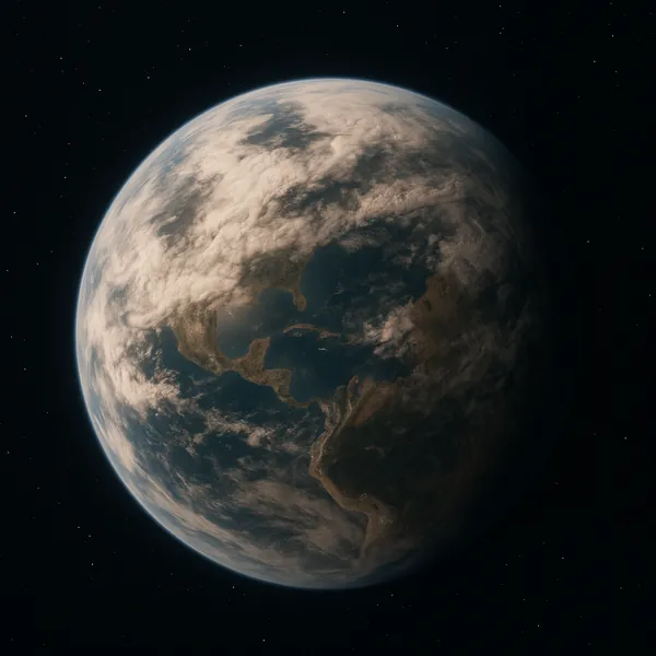Discover a puzzle with a serene view of an Earth‑like planet floating against a starry black sky, where deep ocean blues meet warm, earthy browns and swirling,