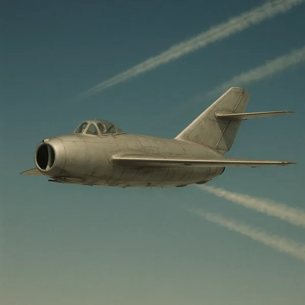 Discover a puzzle with a sleek vintage jet gliding across a clear blue sky, its silvery fuselage and rounded cockpit catching soft, warm light.