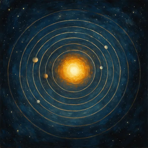 Enjoy an online jigsaw puzzle designed for browser play, featuring a stylized space scene of a glowing star and orbiting planets.
