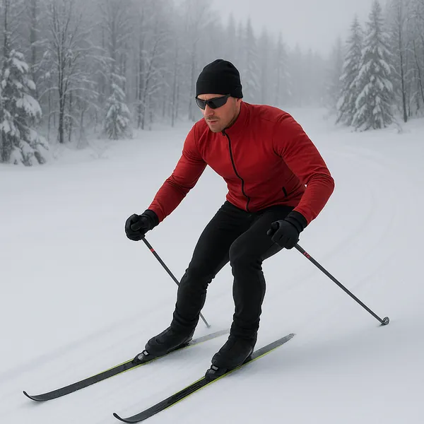 Play an online jigsaw puzzle in your browser that shows a winter sports scene set in nature, perfect for fans of skiing and snowy landscapes.
