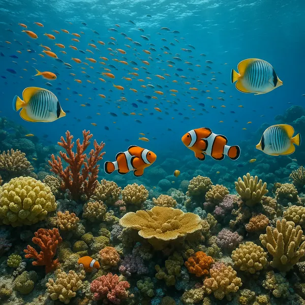 Enjoy an online jigsaw puzzle designed for browser play, featuring a vibrant coral reef alive with colorful tropical fish.
