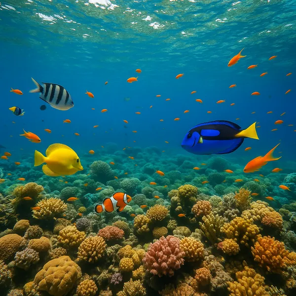 Enjoy an online jigsaw puzzle designed for browser play, featuring a vibrant underwater scene filled with tropical fish and coral.