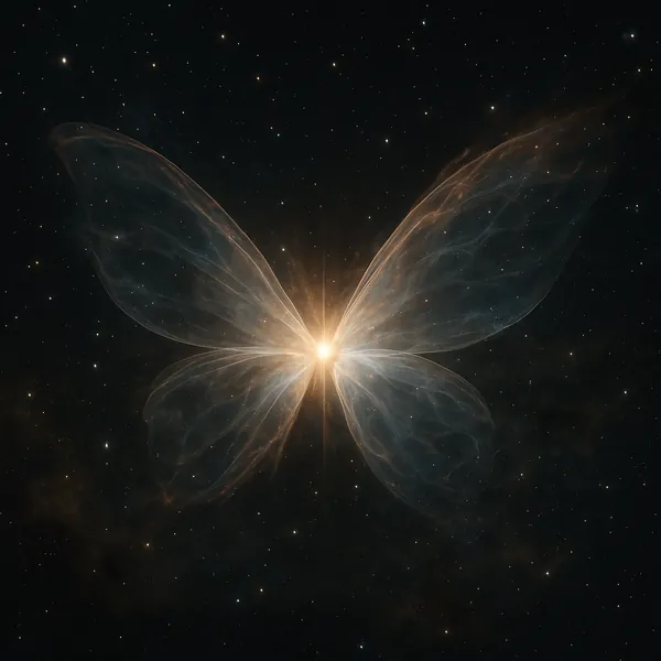 Discover a puzzle with a luminous, butterfly-shaped nebula floating against a deep star-speckled sky — a warm golden core unfurls into delicate, translucent blu