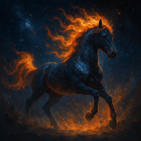 This online jigsaw puzzle features a majestic fantasy horse set against a starry cosmic backdrop, ideal for fans of animals and space-inspired art.