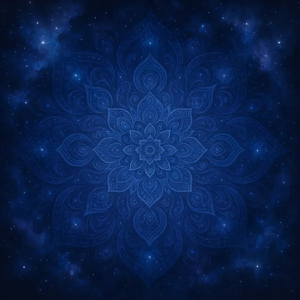 Enjoy an online jigsaw puzzle designed for browser play, featuring a delicate mandala set against a starry, cosmic background that blends art and space.