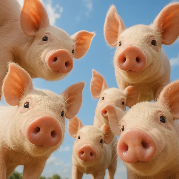 Enjoy an online jigsaw puzzle designed for browser play, featuring a charming group of farm animals — curious piglets gathered close to the camera.