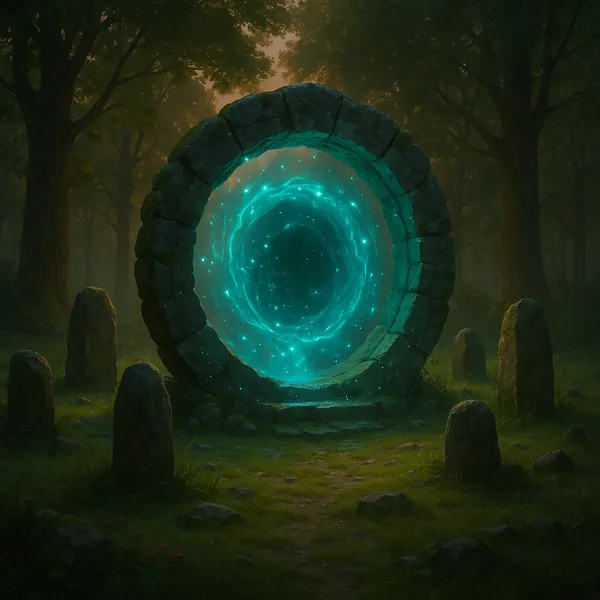 Discover a puzzle with a glowing magical portal set in an enchanted forest.