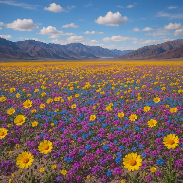 This online jigsaw puzzle features a sweeping spring wildflower landscape, perfect for nature lovers and lovers of colorful scenery.