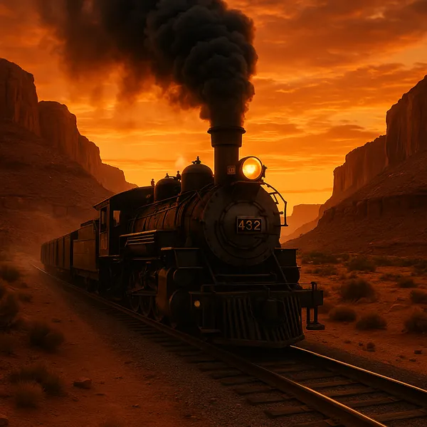 Enjoy assembling a puzzle depicting a vintage steam locomotive cutting through a rugged desert canyon at sunset.