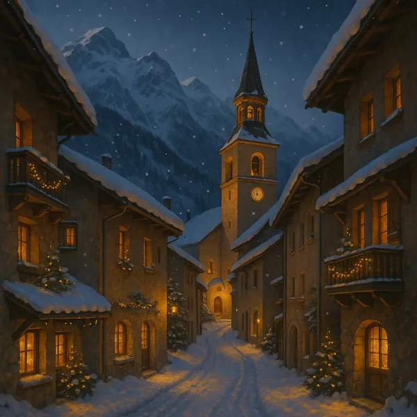 Enjoy assembling a puzzle depicting a snow‑blanketed alpine village at dusk on PuzzleFree.Game.