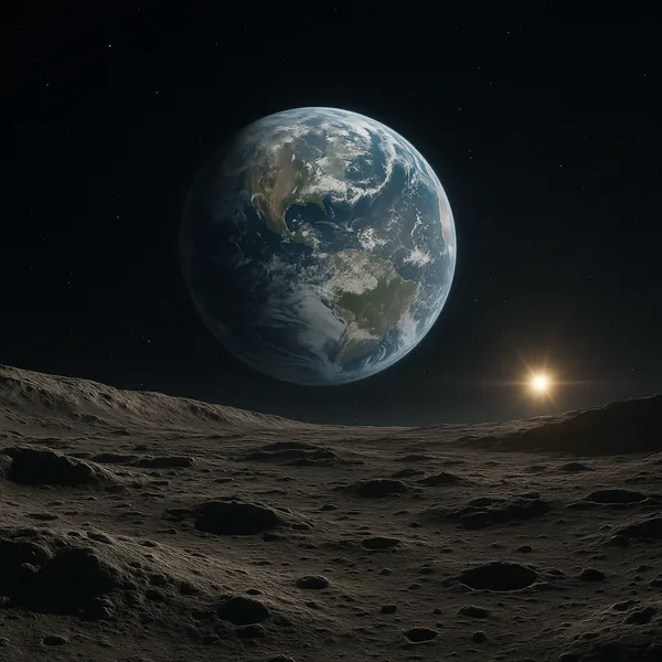 Enjoy an online jigsaw puzzle designed for browser play, featuring a breathtaking space scene of Earth seen from a cratered lunar surface.