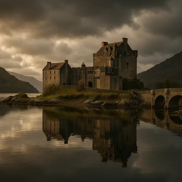 Discover a puzzle with a moody, medieval castle set on a tranquil loch, its weathered stone walls and arched bridge reflected perfectly in glassy water beneath