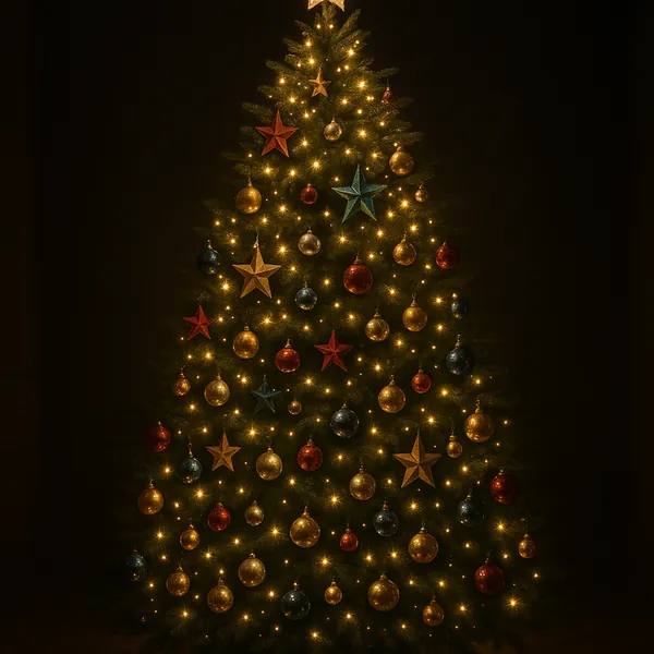 Enjoy an online jigsaw puzzle designed for browser play, featuring a beautifully decorated Christmas tree glowing against a dark background and ready to bring s