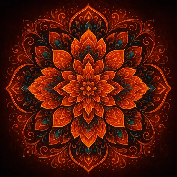 Enjoy an online jigsaw puzzle designed for browser play, featuring an intricate mandala-style artwork in a rich, decorative art theme.