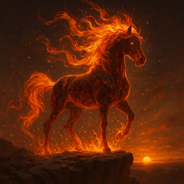 Enjoy an online jigsaw puzzle designed for browser play, featuring a dramatic, fantasy-themed depiction of a fiery horse.
