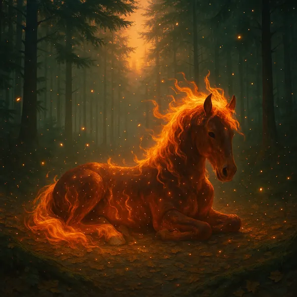 Enjoy an online jigsaw puzzle designed for browser play, featuring a magical animal scene of a glowing horse resting in a forest.