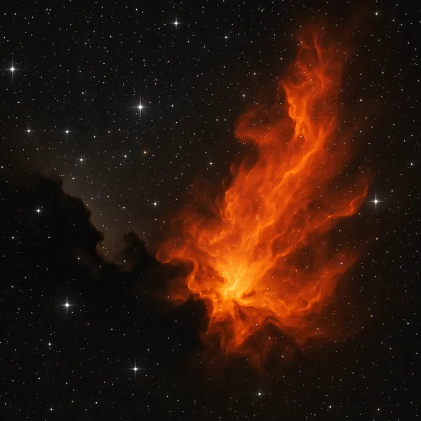 Discover a puzzle with a vivid cosmic scene: a fiery orange nebula billows like a celestial flame against a backdrop of deep black space speckled with twinkling