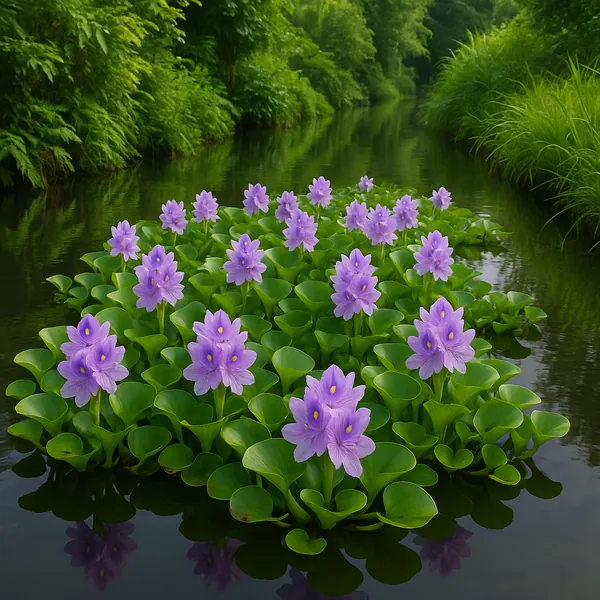 Enjoy assembling a puzzle depicting a tranquil river scene dotted with a cluster of vivid lavender-pink water blossoms floating on glossy green pads.