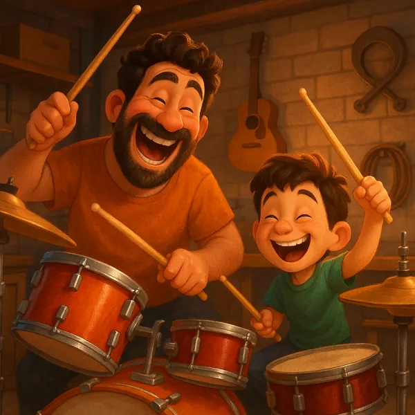 Play an online jigsaw puzzle in your browser that shows a heartwarming music moment between family members, set in a cozy home studio.