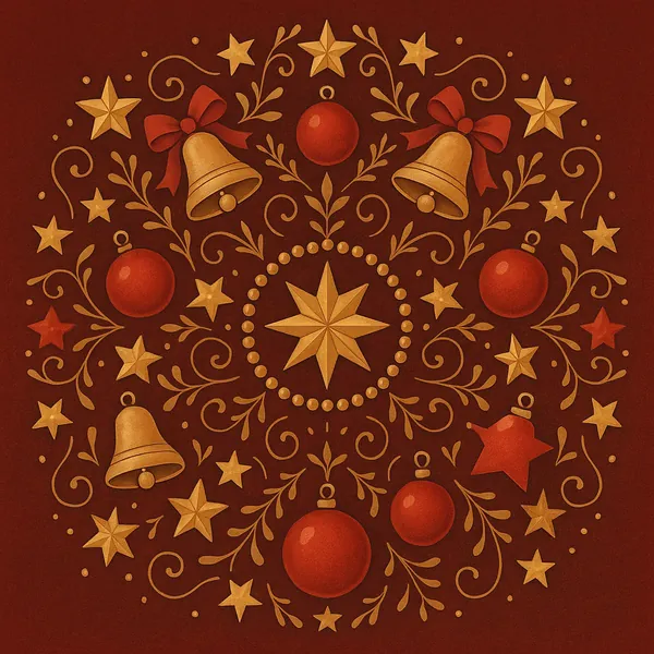 Enjoy an online jigsaw puzzle designed for browser play, featuring a festive holiday motif of ornaments and decorative stars.