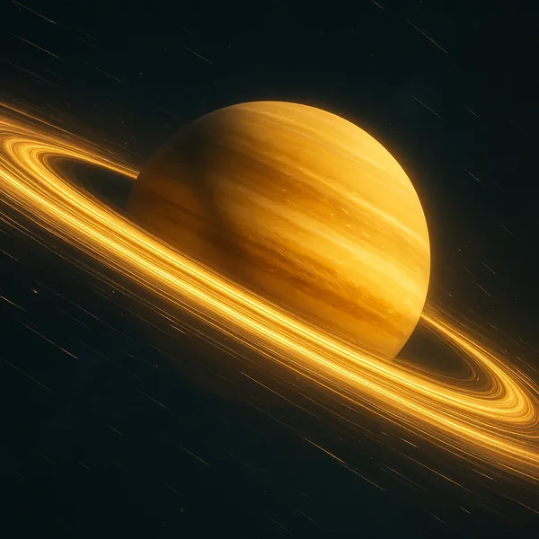 Play an online jigsaw puzzle in your browser that shows a glowing, ringed planet set against the black of deep space — a striking space-themed image perfect for