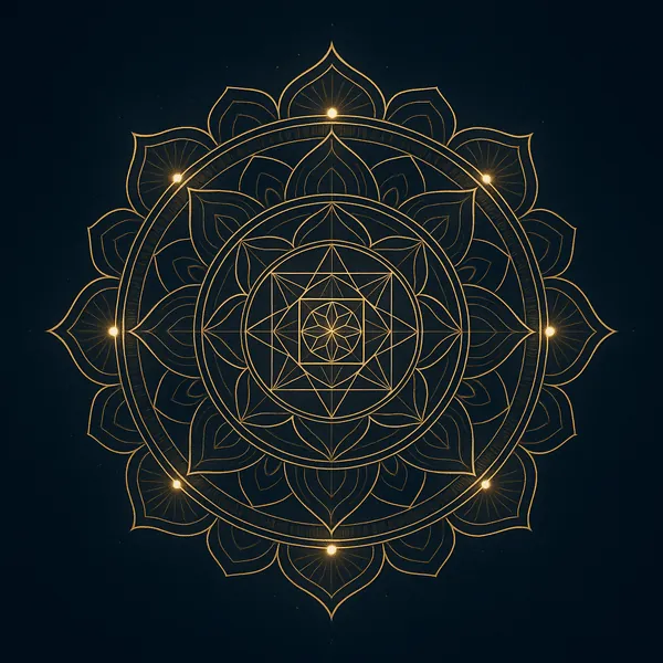 Enjoy an online jigsaw puzzle designed for browser play, featuring a delicate golden mandala and intricate geometric art.