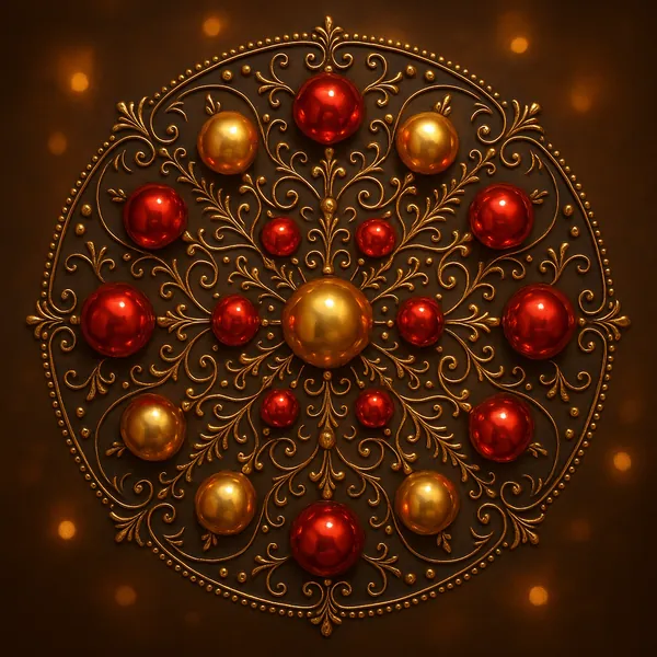 Enjoy an online jigsaw puzzle designed for browser play, featuring an ornate decorative mandala that blends festive and artful themes.