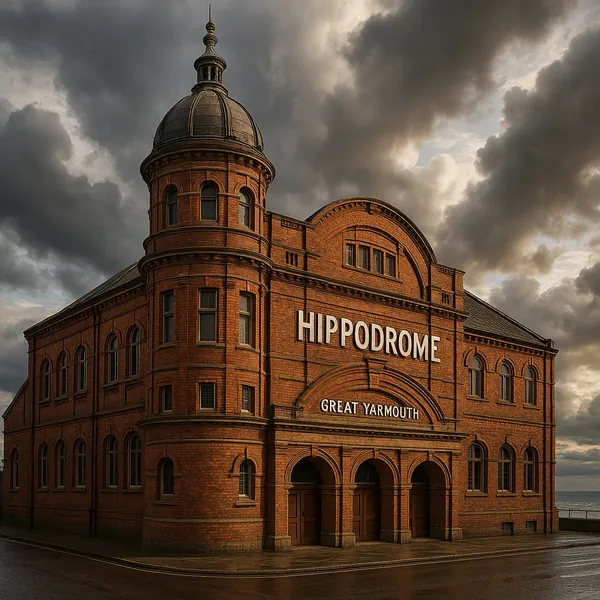 Discover a puzzle with the historic Hippodrome in Great Yarmouth, a striking red-brick theatre topped by a domed turret and arched entrances.