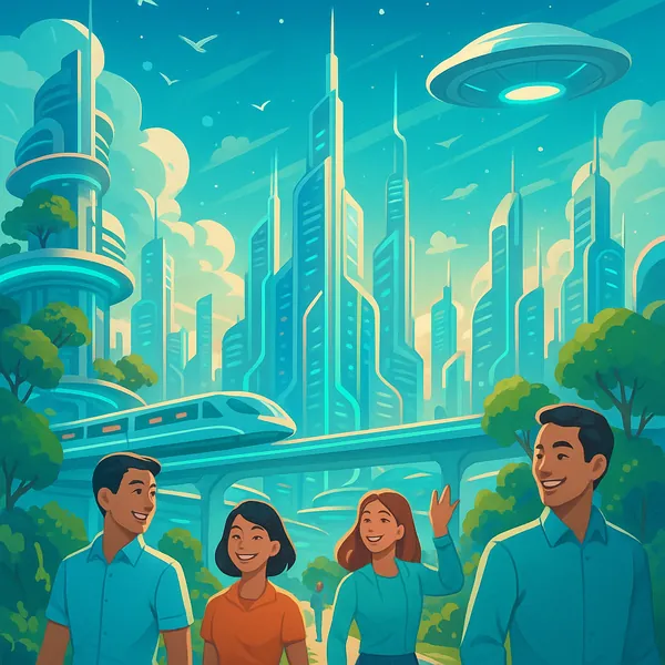 Enjoy an online jigsaw puzzle designed for browser play, featuring a bright futuristic cityscape that blends urban life and sci‑fi charm.