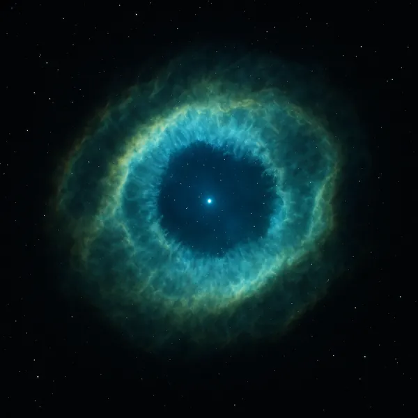 Discover a puzzle with a mesmerizing cosmic ring: a teal and turquoise nebula forming a glowing eye against a deep navy-black starfield, with soft wisps of gree