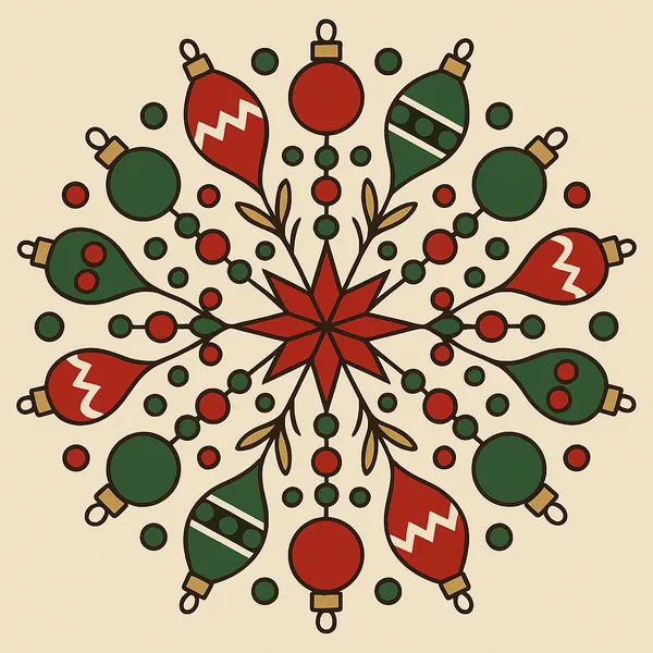 Enjoy an online jigsaw puzzle designed for browser play, featuring a festive holiday ornament mandala that blends seasonal charm with decorative art.