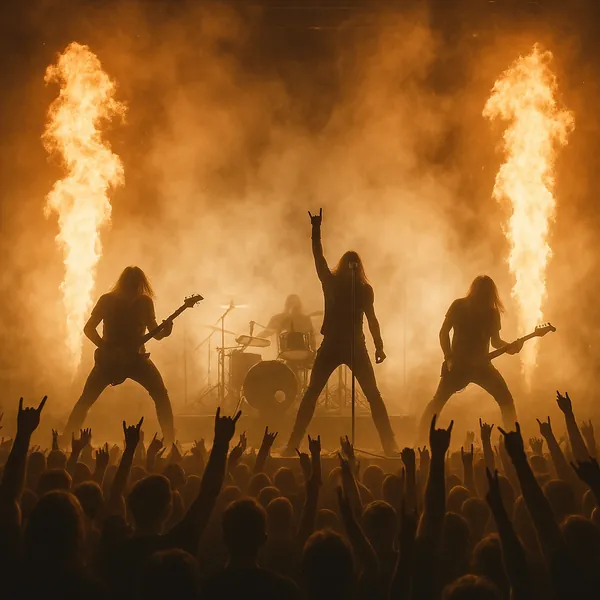 Play an online jigsaw puzzle in your browser that shows a dramatic live concert scene with a rock band on stage — perfect for music and concert lovers.