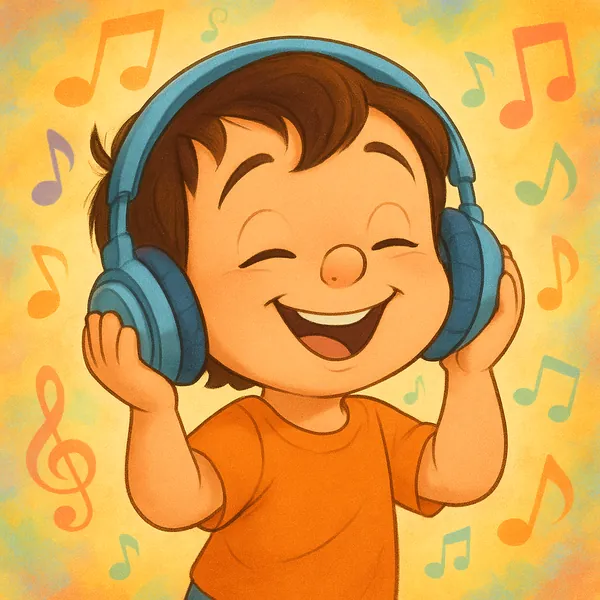 Enjoy an online jigsaw puzzle designed for browser play, featuring a cheerful illustration of a child listening to music.