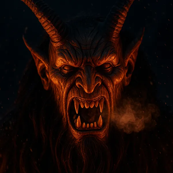Discover a puzzle with a dramatic, horned creature rendered in deep blacks and glowing ember-orange highlights, its snarling face and sharp teeth illuminated as