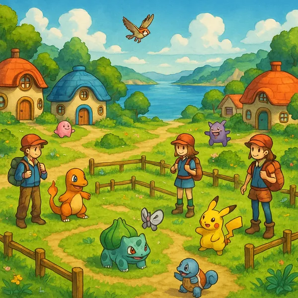 Try solving a puzzle that shows a sunlit, storybook village by a sparkling lake filled with cheerful, colorful characters and friendly creatures.