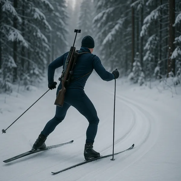 Play an online jigsaw puzzle in your browser that shows a winter nature scene blending outdoor sports and quiet forest life.