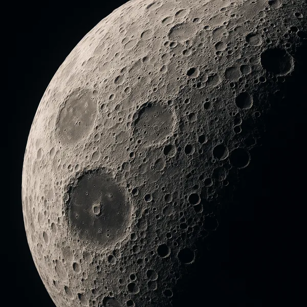 Discover a puzzle with a close-up view of the moon's cratered surface, where soft grayscale and warm sepia tones reveal deep shadows, textured ridges, and drama