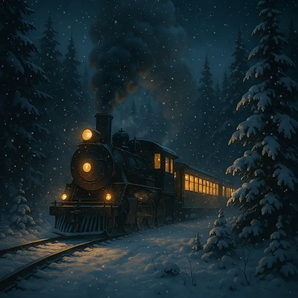 Here’s an online jigsaw puzzle you can play in your browser, featuring a wintry night scene of a classic steam train winding through a snowy forest.