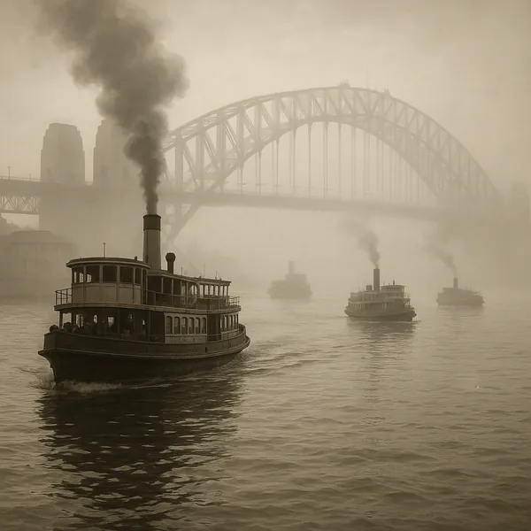 Enjoy assembling a puzzle depicting a sepia-toned river scene with vintage steam ferries gliding through soft morning fog beneath a grand arched bridge.