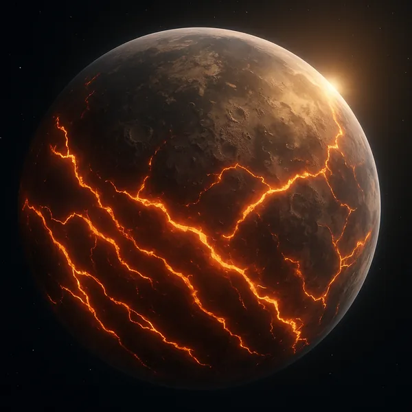 Discover a puzzle with a dramatic cosmic scene: a rugged planet scored by glowing orange lava cracks against the deep black of space and a soft sunrise halo at