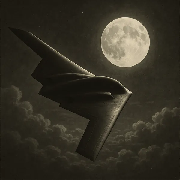 Discover a puzzle with a sleek stealth bomber gliding beneath a glowing full moon over a sea of softly lit clouds.