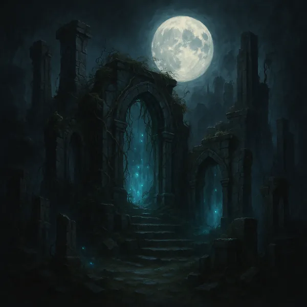 Discover a puzzle with moonlit, mystical ruins bathed in deep blues and soft grays.