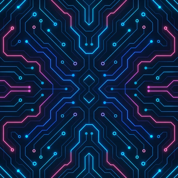 Discover a puzzle with a glowing neon circuit-board pattern that radiates symmetry and modern style.