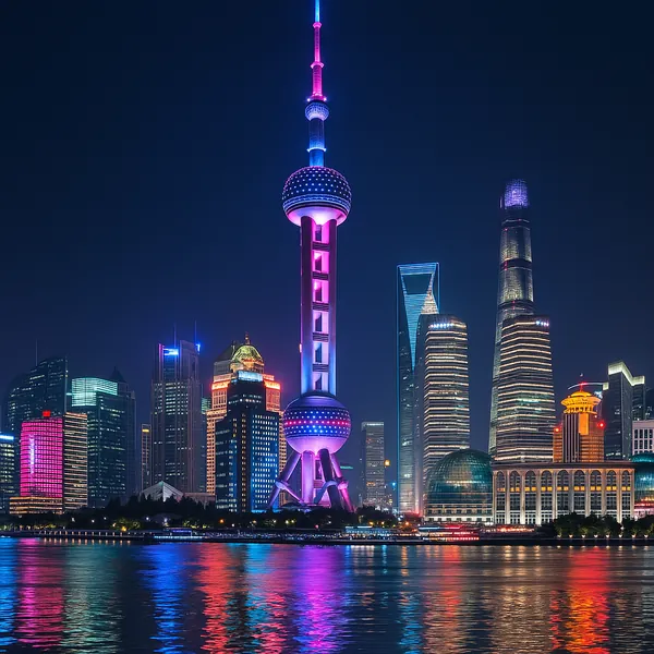 Discover a puzzle featuring a glowing modern city skyline at night, with a striking tower bathed in neon pinks and blues surrounded by sleek skyscrapers.